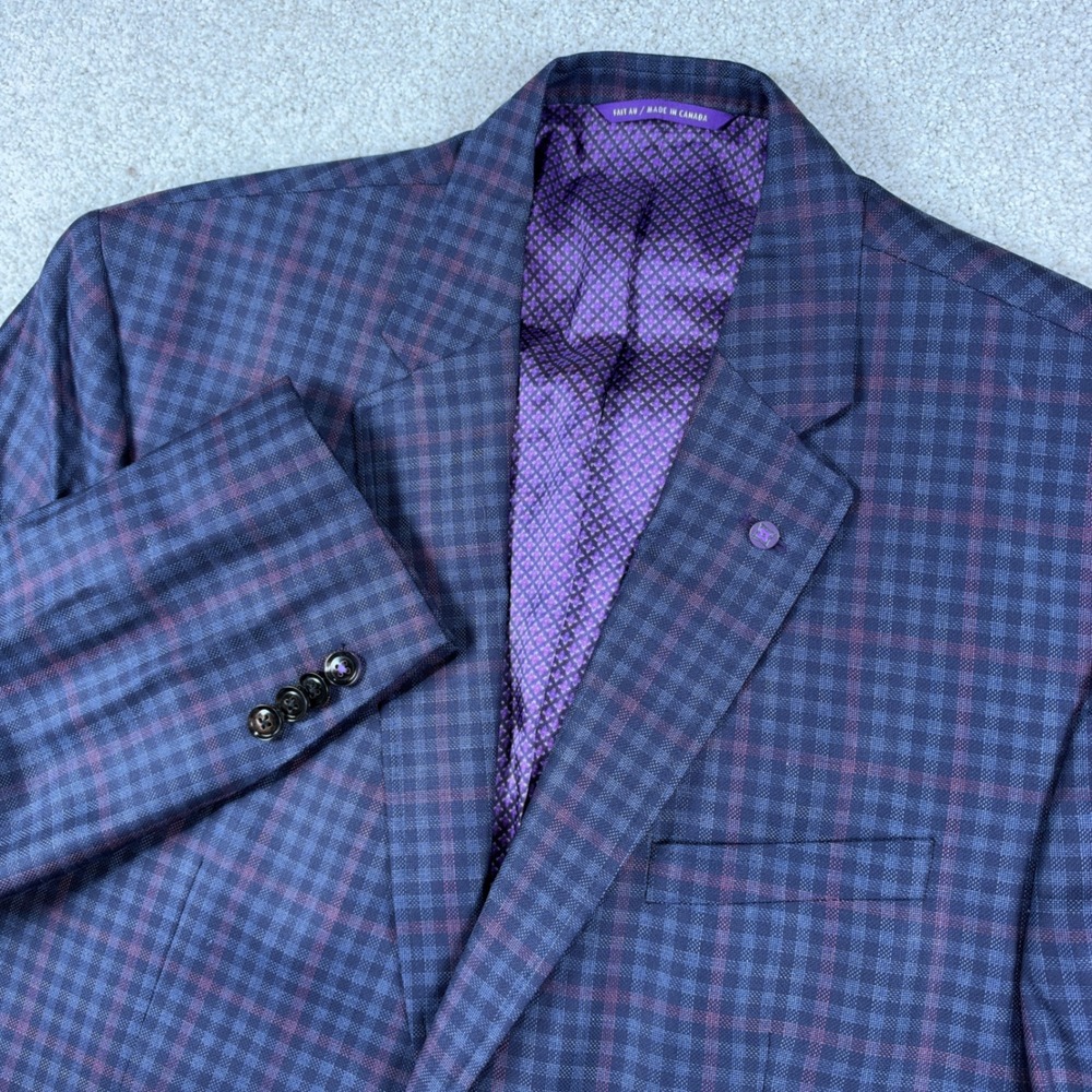 NEW Ted Baker London Endurance Blazer Men 46R Navy Purple Plaid Italian Fabric